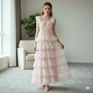 NEW AMY JANE LONDON Amy Jane London Evangeline Ruffle Maxi Dress Pink Size XS